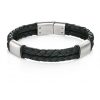 Fred Bennett B4373 Men's Brushed Stainless Steel Black Leather Bracelet