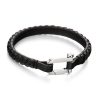Fred Bennett B5002 Men's Stainless Steel Black Leather Weaved 21cm Bracelet