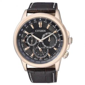 Citizen BU2023-12E Men's Eco-Drive Calendrier World Time Leather Watch