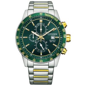 Citizen AN3689-55X Men's Chronograph Green Dial Stainless Steel Quartz Watch