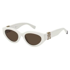 TOMMY HILFIGER-TH1957/S-SZJ Unisex White Cat-Eye Frame Brown Lens Sunglasses