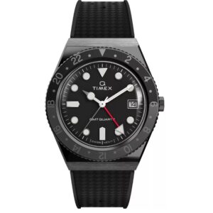 Timex TW2V38200 Men’s Q Timex GMT Synthetic Rubber Strap Watch