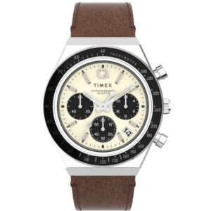 Timex TW2V42800 Men's Q Chronograph Quartz Beige Dial Leather Strap Watch