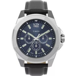 Timex TW2V43200 Men’s Essex Avenue Multifunction Blue Dial Leather Strap Watch.