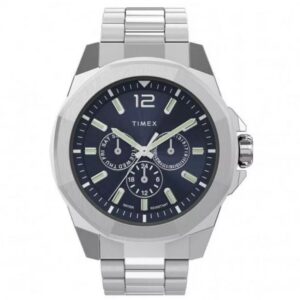 Timex TW2V43300 Men's Essex Ave Multifunction Silver-Tone Case Blue Dial Stainless Steel Bracelet Watch