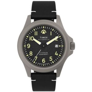 Timex TW2V54000 Men's Expedition North Titanium Automatic Black Dial Leather Strap Watch