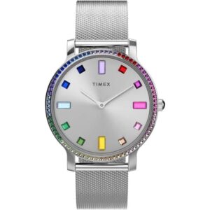 Timex TW2W19100 Women's Silver Dial Rainbow Crystals/Stainless Steel Mesh Watch