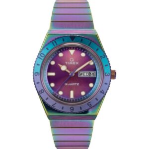 Timex TW2W41100 Women’s Q Timex Blue Dial Purple Stainless Steel Expansion Band Watch