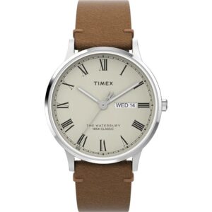 Timex TW2W50600 Men's Waterbury Classic Quartz Cream Dial Brown Leather Watch