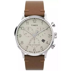 Timex TW2W50900 Men’s Stainless Steel Cream Dial Brown Leather Strap Watch
