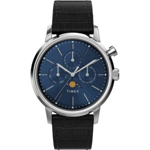 Timex TW2W51200 Men's Marlin Moonphase Multi Dial Quartz Black Leather Watch