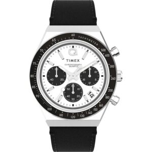 Timex TW2W53400 Men’s Chronograph White Dial Black Leather Strap Watch
