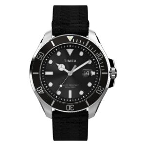 Timex TW2W62600 Men’s Harborside Coast 43mm Black Dial Recycled Fabric Strap Watch