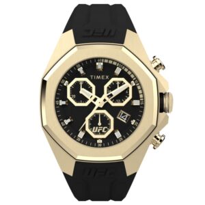 Timex TW2W69800 Men's UFC Pro Chronograph 45mm Gold-Tone Stainless Steel Case with Black Silicone Strap