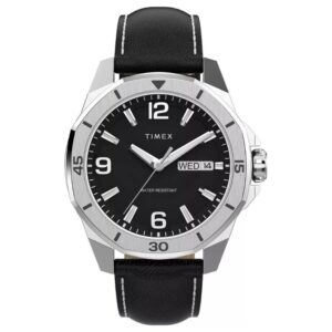 Timex TW2W79800 Men's Essex Black Leather Black Dial Men's Watch