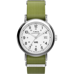 Timex TW2W85600 Unisex Weekender White Dial Green Slip Thru Fabric Strap Watch