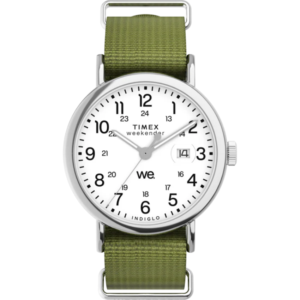 Timex TW2W86000 Men's Weekender Silver Case Green Slip Thru Fabric Strap Medium Watch