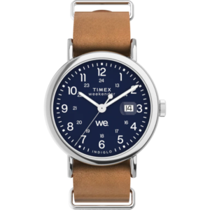 Timex TW2W86800 Men's Weekender Blue Dial Brown Slip Thru Leather Strap Medium Watch