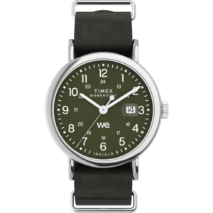Timex TW2W87000 Men's Weekender Green Dial Green Slip Thru Leather Strap Medium Watch