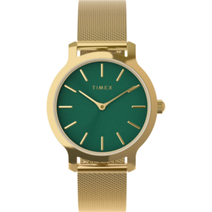 Timex TW2W87300 Women's Transcend Gold Mesh Bracelet Green Dial Watch