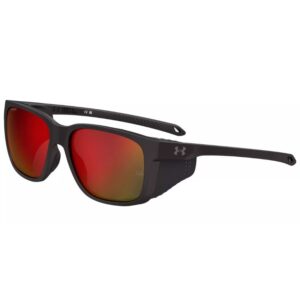 UNDER-ARMOUR-UA-GLACIAL-0ZK4-7H Unisex Matte Black Square Frame Red Mirror Polarized Lens Sunglasses