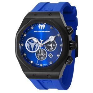 TechnoMarine TM-523001 Men's Reef Sun Quartz 45mm Black Stainless Steel Case Silver, Blue, and Black Dial Blue Silicone Strap Watch