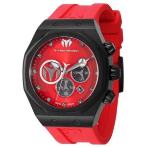 TechnoMarine TM-523003 Men's Reef Sun Quartz 45mm Black Stainless Steel Case Red Dial Red Silicone Strap Watch