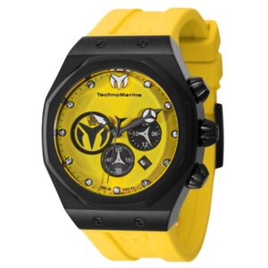 TechnoMarine TM-523002 Men's Reef Sun Quartz 45mm Black Stainless Steel Case Yellow and Black Dial Yellow Silicone Strap Watch